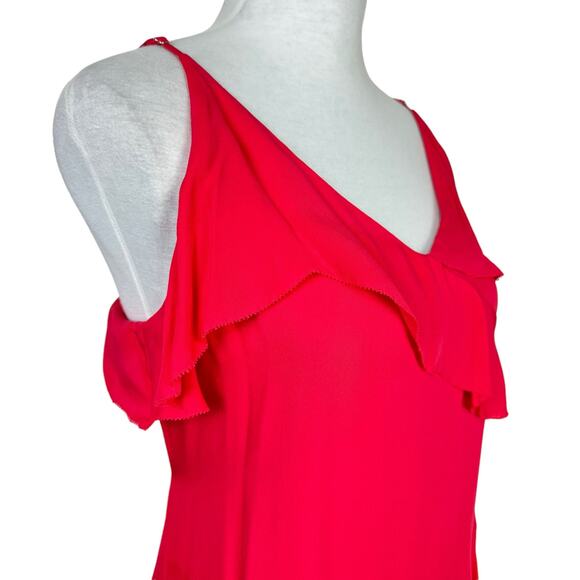 Parker NWT Athens 100% Silk Watermelon Pink Tiered Ruffle Mini Cocktail Dress - Picture 5 of 11